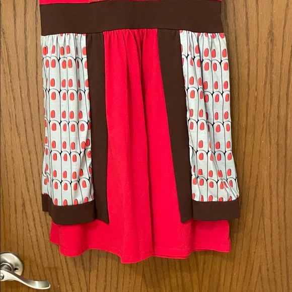 GIRLS Size 8 Red and Brown Short Sleeve Dress Asian Inspired - Picture 3 of 14